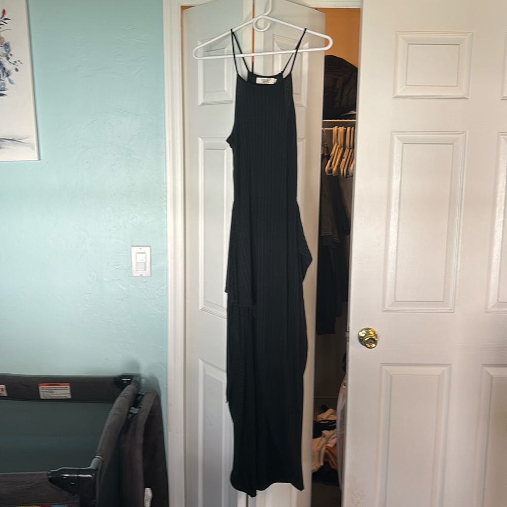 Long black beach/summer sundress with slit and tie